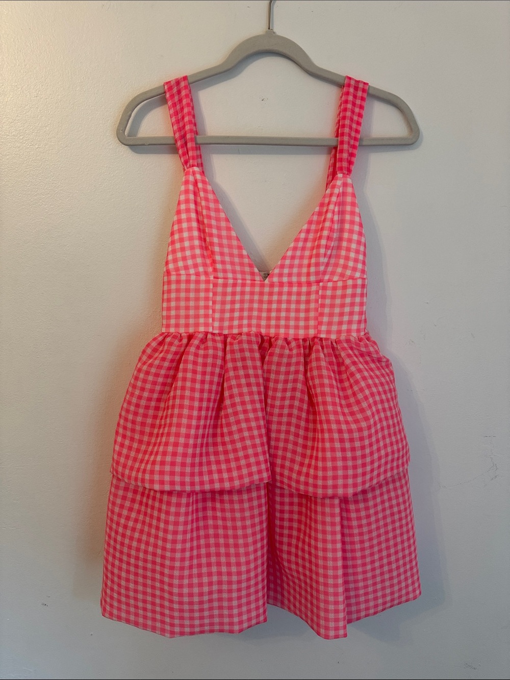 NBD Womens Pink Gingham Tiered Mini Dress